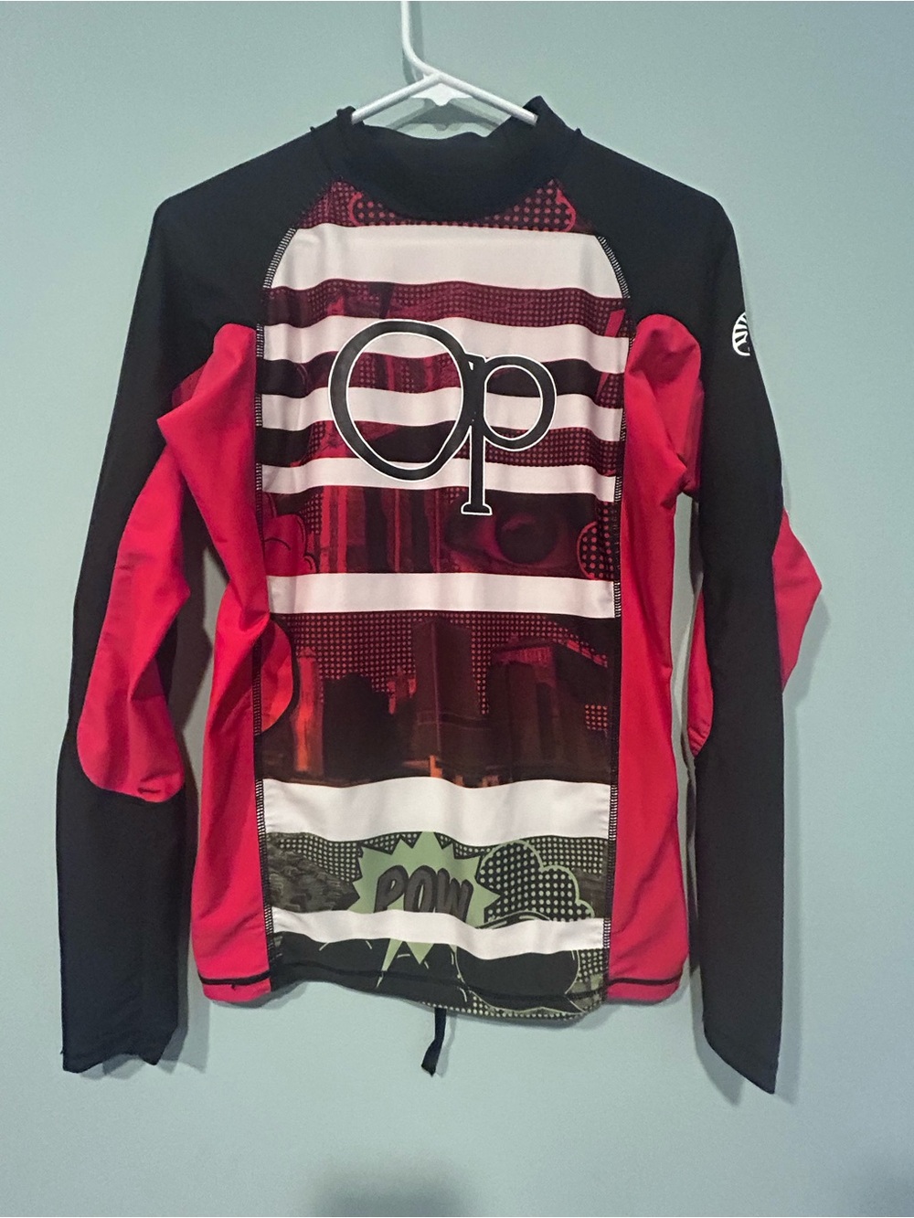 OP Kids Red, Black & White Striped Rashguard- Graphic Surf Swim Top 🌊